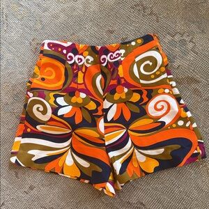 Zara Retro Floral High-Waist Women’s Shorts in Orange Multi XS